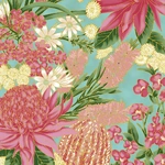 Fabric Piece - Floral – Teal/Pink (0013-14)