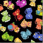 Fabric - K&K Tossed Happy Cats Black 0192E