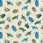 Fat Quarter - Coral Reef Digital Turtles Khaki (Y4379-12)