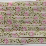 Ribbon -10mm White/Gold/Pink Roses