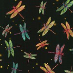 Fabric Piece - Fantastic Forest - Black Dragonflies 20cm x 112cm