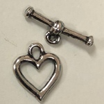 Toggle Clasp - Heart Nickel Pair