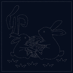 Sashiko Printed Cloth Rabbits 12"x12"
