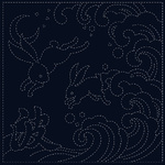 Sashiko Printed Cloth Ara-Nami Rabbits 12"x12"