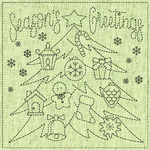 Sashiko Printed Cloth Season's Greetings Tree 12"x12"