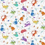 Fat Quarter - Cool Cats Col 102 Scatter White