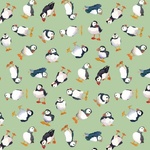 Fat Quarter - Coastal Collection Puffins Green (82290-104)