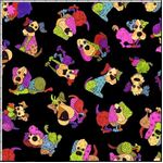 Fabric Piece - K&K Tossed Happy Dogs Black 9125/896 80cm x114cm