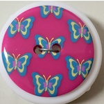 Button - 25mm Pink with Butterflies