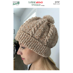 N1727 - Naturally Loyal Vegas Tweed Cabled Moss Stitch Beanie with Pom Pom