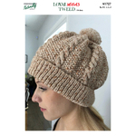 N1727 Naturally Loyal Vegas Tweed Cabled Moss Stitch Beanie with Pom Pom