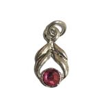 Charm - Metalic Leaf Pink Stone Silver