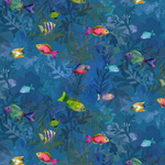 Fat Quarter - Coral Reef Digital Fish Blue (Y4378-90a)