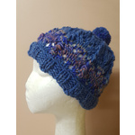 Glenmattim Crafts Handknit Beanie Blue with Variegated Stripe