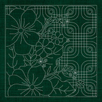 GF01 – Blossoms on Geometric Grid Sashiko Panel - Green