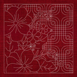 GF01 – Blossoms on Geometric Grid Sashiko Panel - Red
