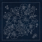GF03 - Blossom Bouquet Sashiko Panel - Indigo
