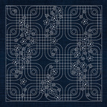 GF04 - Scattered Florals on Geometric Ground Sashiko Panel - Indigo