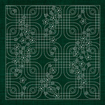 GF04 - Scattered Florals on Geometric Ground Sashiko Panel - Olive Green