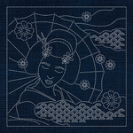 JP01 – Geisha Sashiko Embroidery Panel (13″ Square) - Navy