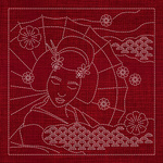 JP01 – Geisha Sashiko Embroidery Panel (13″ Square) - Red