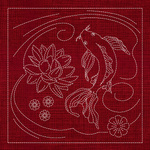 JP03 Butterfly Koi, Lotus & Plum Blossom Sashiko Panel - Red