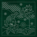 JP04 Lotus Flowers & Seven Treasures Sashiko Panel - Green