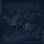 JP07 Butterfly Koi and Angled Seven Treasures Sashiko Panel