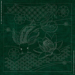 JP07 Butterfly Koi and Angled Seven Treasures Panel - Olive Green