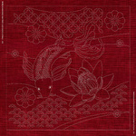 JP07 Butterfly Koi and Angled Seven Treasures Panel - Cherry Red