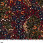 Fabric - Around Waterhole Red $24 metre