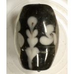 Bead - Glass Oval Black/White Fern