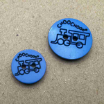 Button - 15mm Train Blue Shiny Lasered