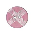 Button - 22mm Coconut Shell Silver Cross - Pink
