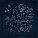 WF01 - Wildflower Bouquet Sashiko Panel - Indigo