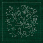 WF01 - Wildflower Bouquet Sashiko Panel -Olive Green