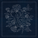 Wildflower Chrysanthemum Sashiko Panel - Navy