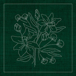WF03 - Wildflower Daffodils Bouquet Sashiko Panel - Olive Green