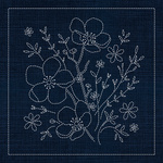WF04 - Blossom (13" Sashiko Panel) - Indigo