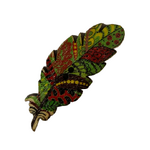 Button - 40mm Wooden Feather - Green/Red