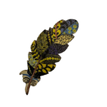 Button - 40mm Wooden Feather - Yellow/Blue