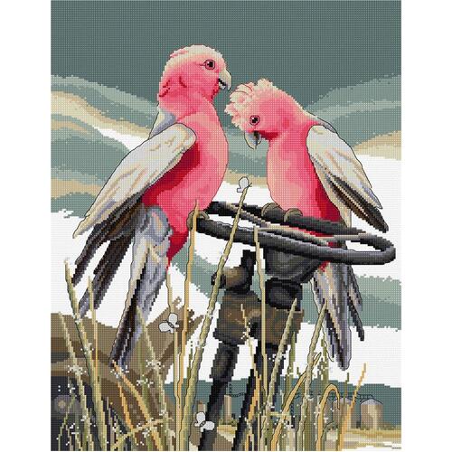 Country Threads - Perching Pair Galahs by Fiona Jude