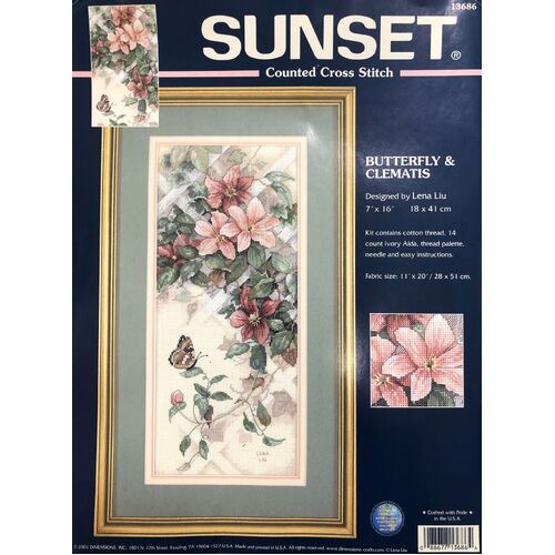 Sunset Counted Cross Stitch - Butterfly & Clematis