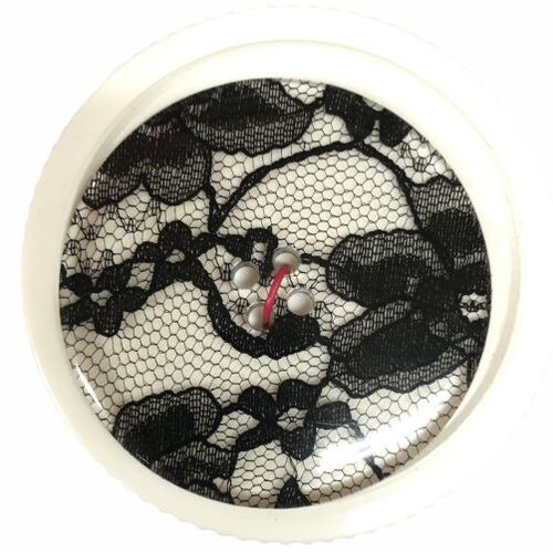 Button - 52mm Large Black and White Lace