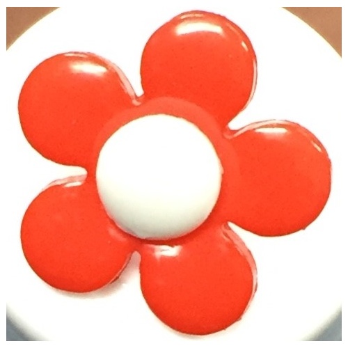 Button - 18mm Red/White Flower