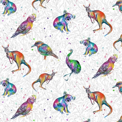 Fabric - Splash of Colour - 101 Animals White