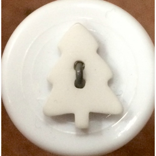 Button - 16mm Christmas Tree White