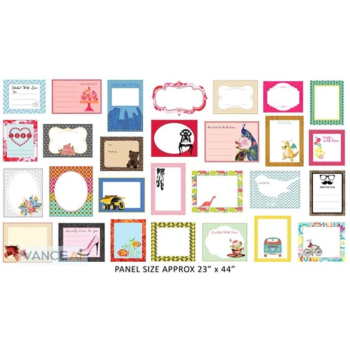 Quilt Fabric Panel containing 28 individual coloured labels