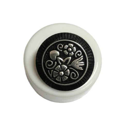Button - 22mm Black Silver Flower