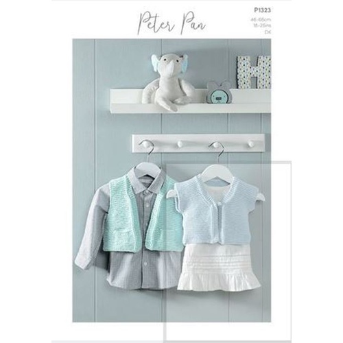 P1323 - Gilet and Waistcoat in Peter Pan Baby Cotton 8 Ply/DK Pattern